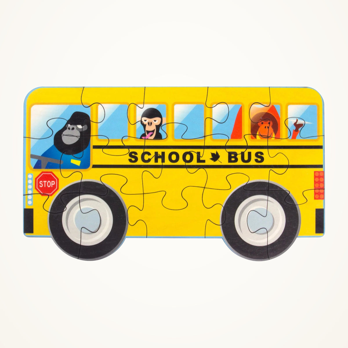 Maple Landmark School Bus Wooden Jigsaw Puzzle, 15 Pieces on a warm ivory background