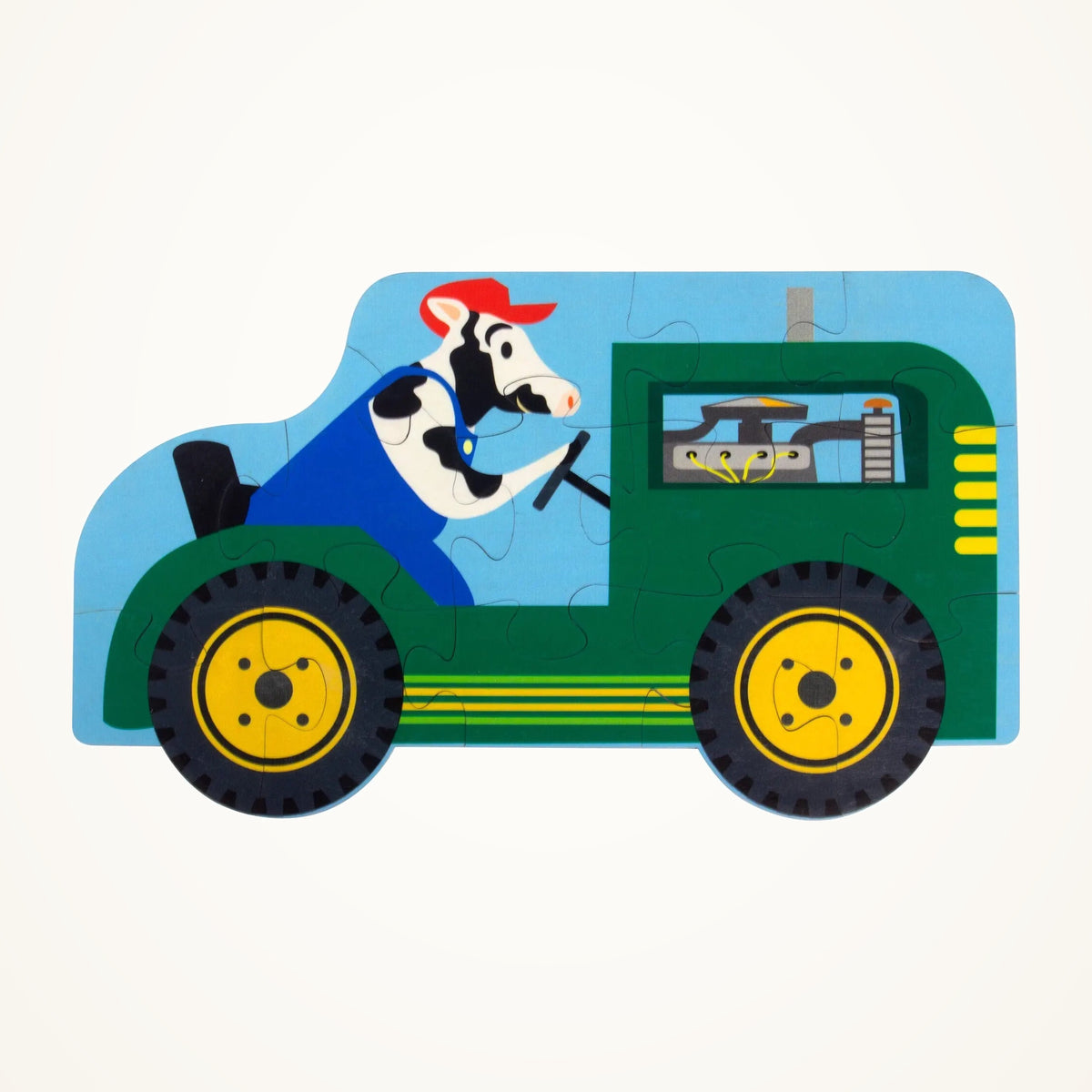 Maple Landmark Tractor Wooden Jigsaw Puzzle, 13 Pieces on a warm ivory background