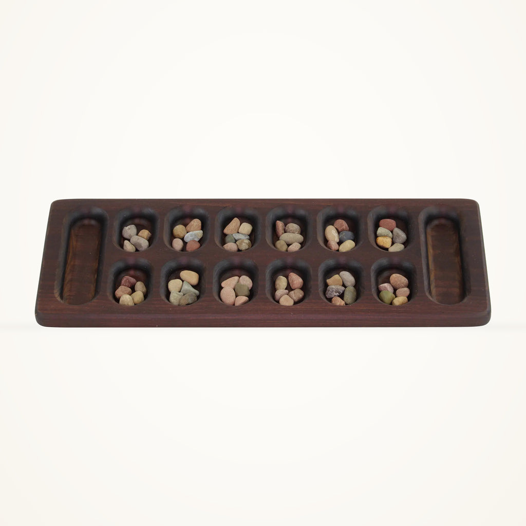 Maple Landmark Deluxe Mancala photographed on a warm ivory background.