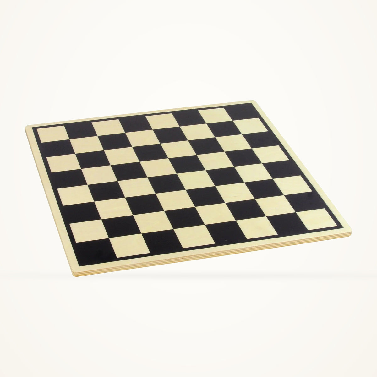 Maple Landmark large wooden chess and checkers board, without pieces, on a warm ivory background.
