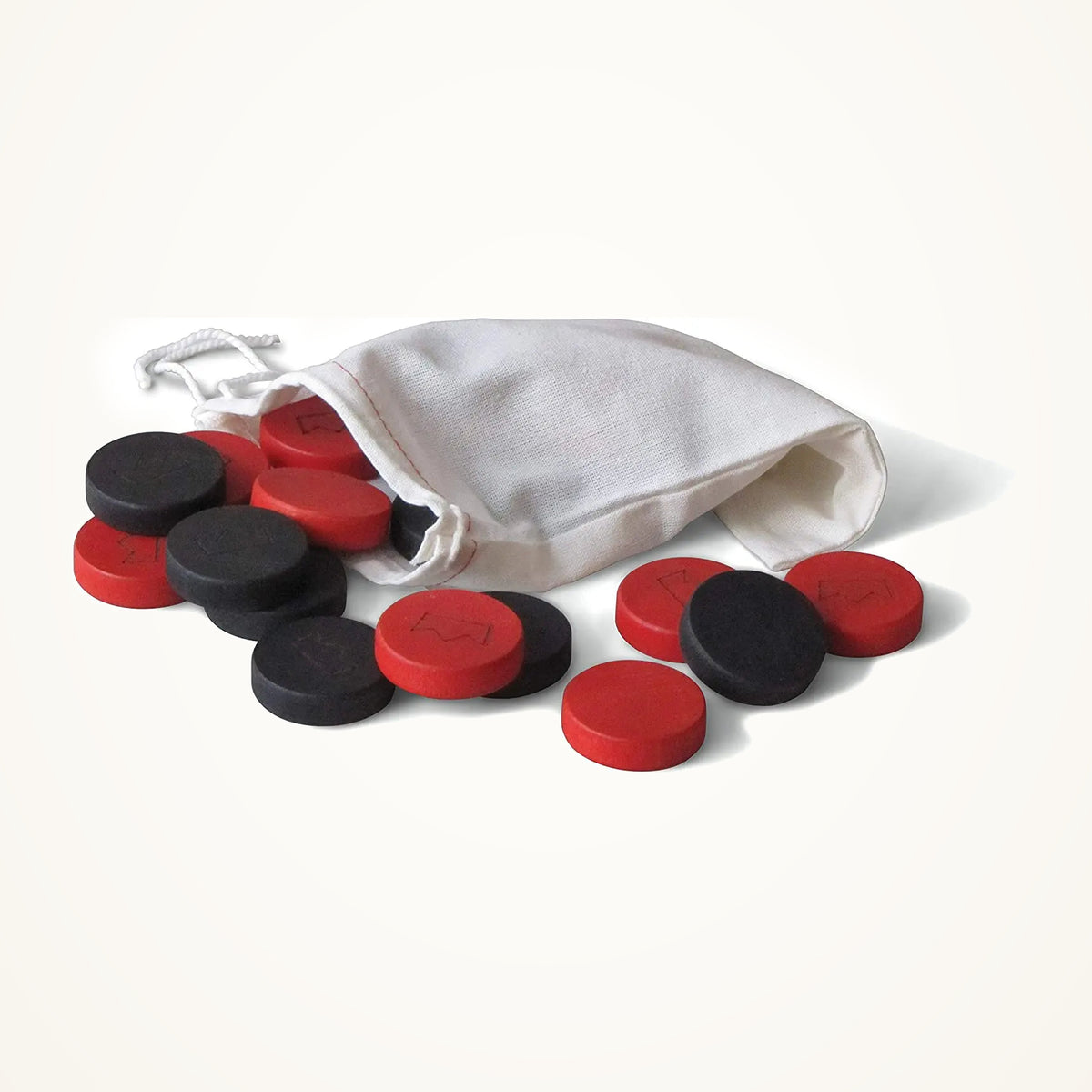 Maple Landmark Wooden Checkers Pieces with Crown Marks, 24 Pieces on a warm ivory background