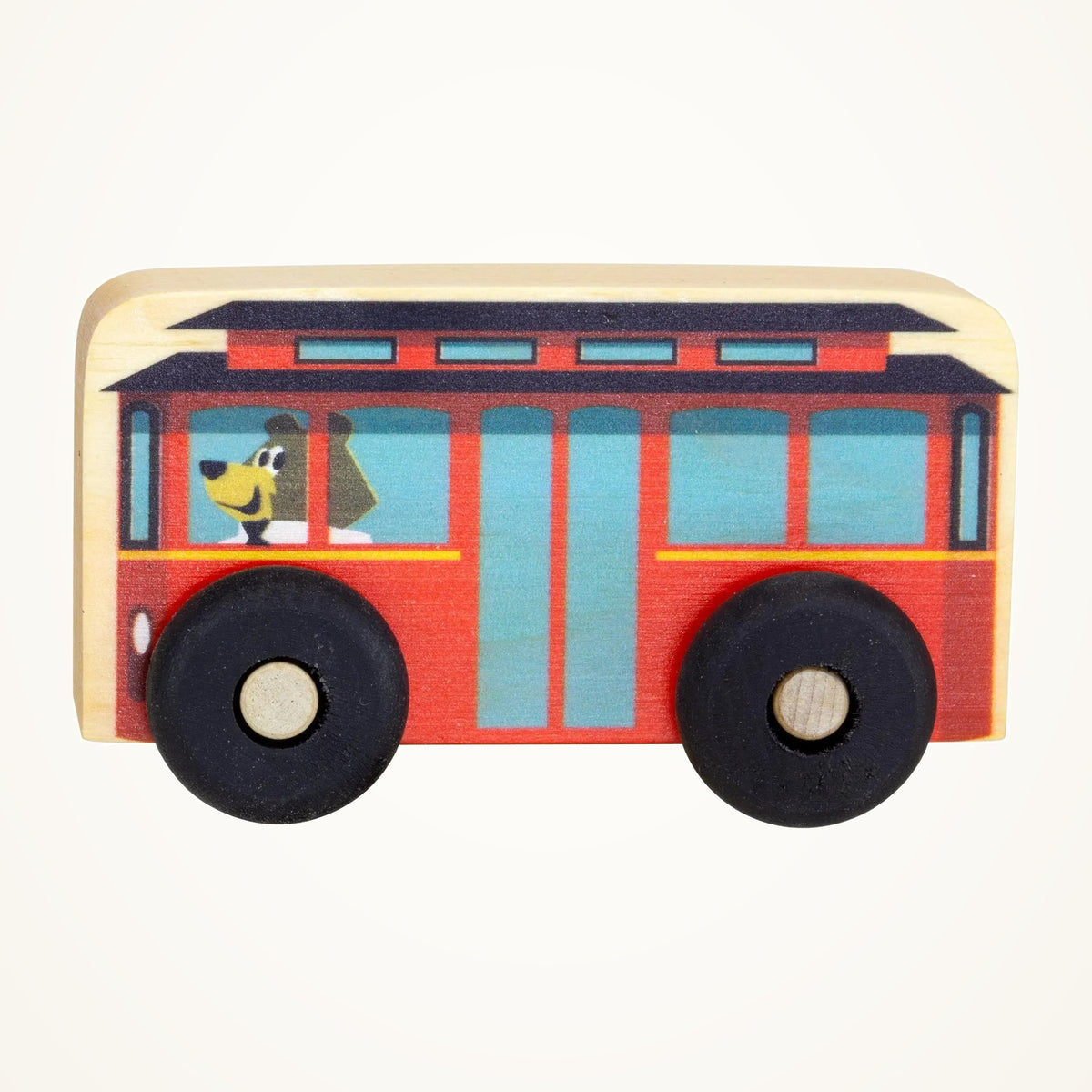 Maple Landmark Trolley Scoot Wooden Toy Vehicle on a warm ivory background