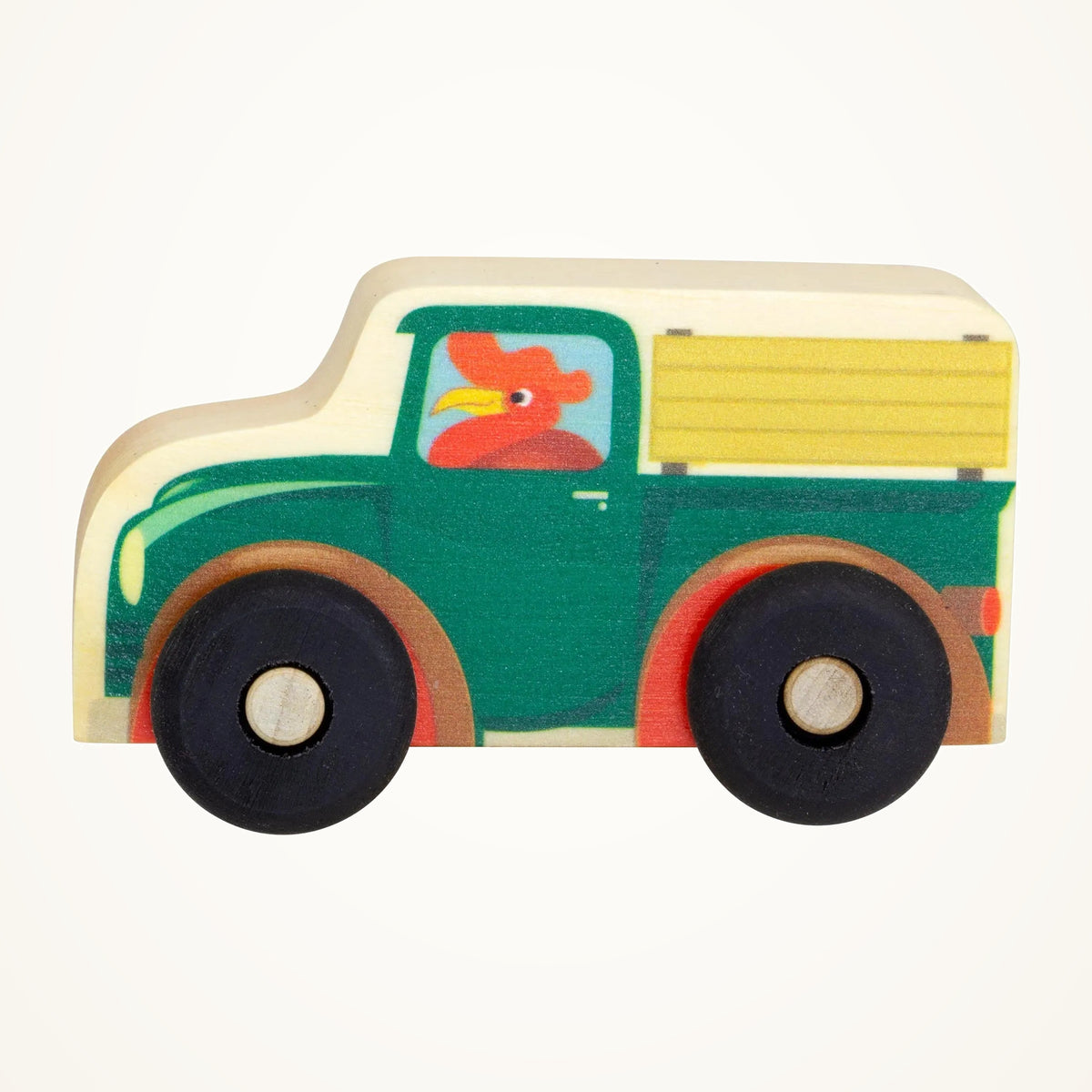 Maple Landmark Vintage Pick-Up Truck Scoot Wooden Toy Vehicle photographed on a warm ivory background.