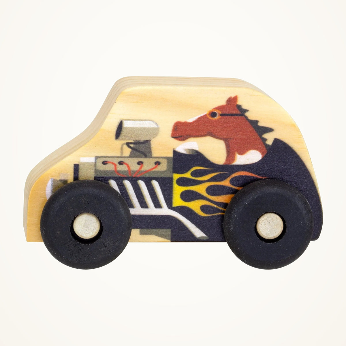 Maple Landmark Roadster Scoot Wooden Toy Vehicle photographed on a warm ivory background.