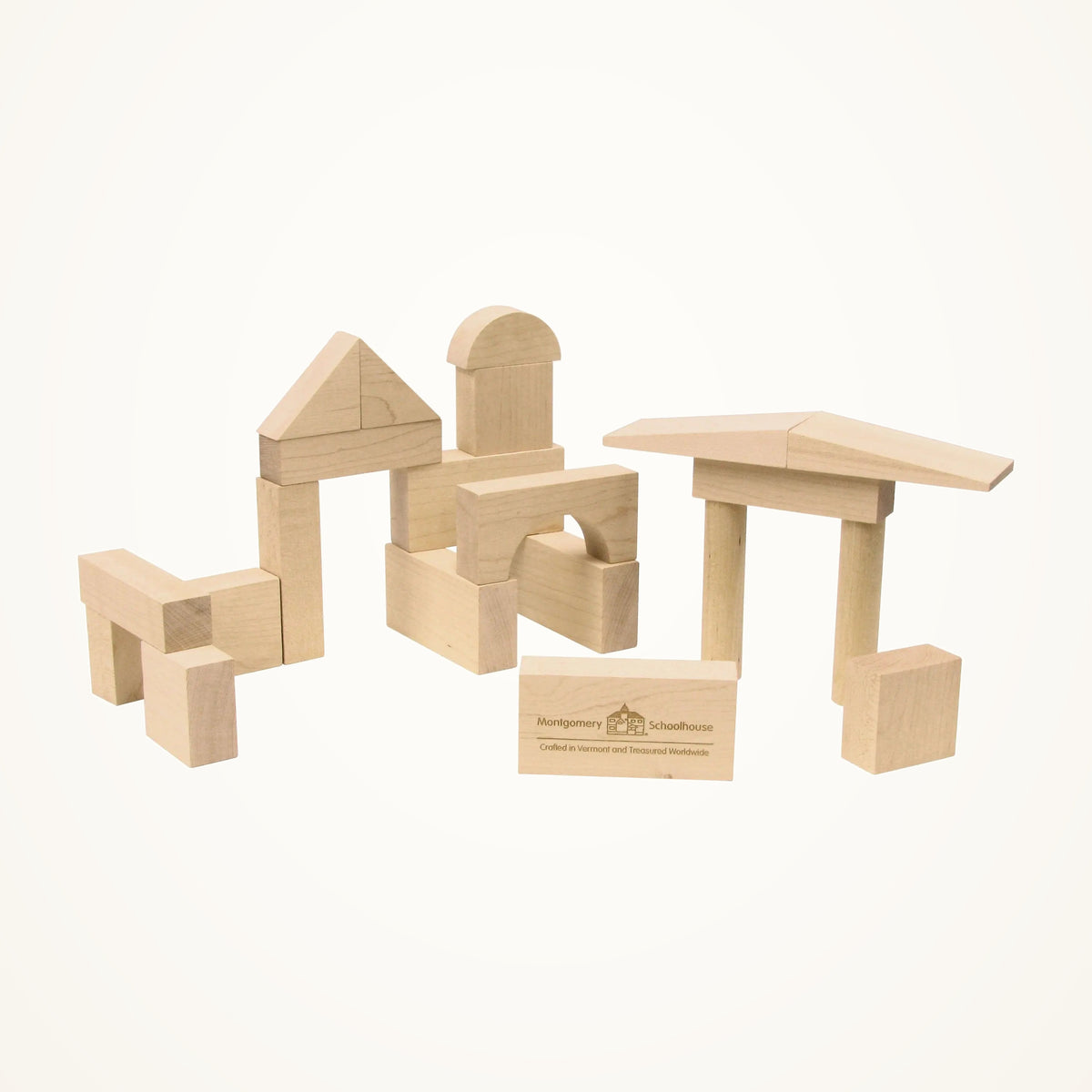 Maple Landmark My First Wooden Blocks Set - 21 Pieces photographed on a warm ivory background.
