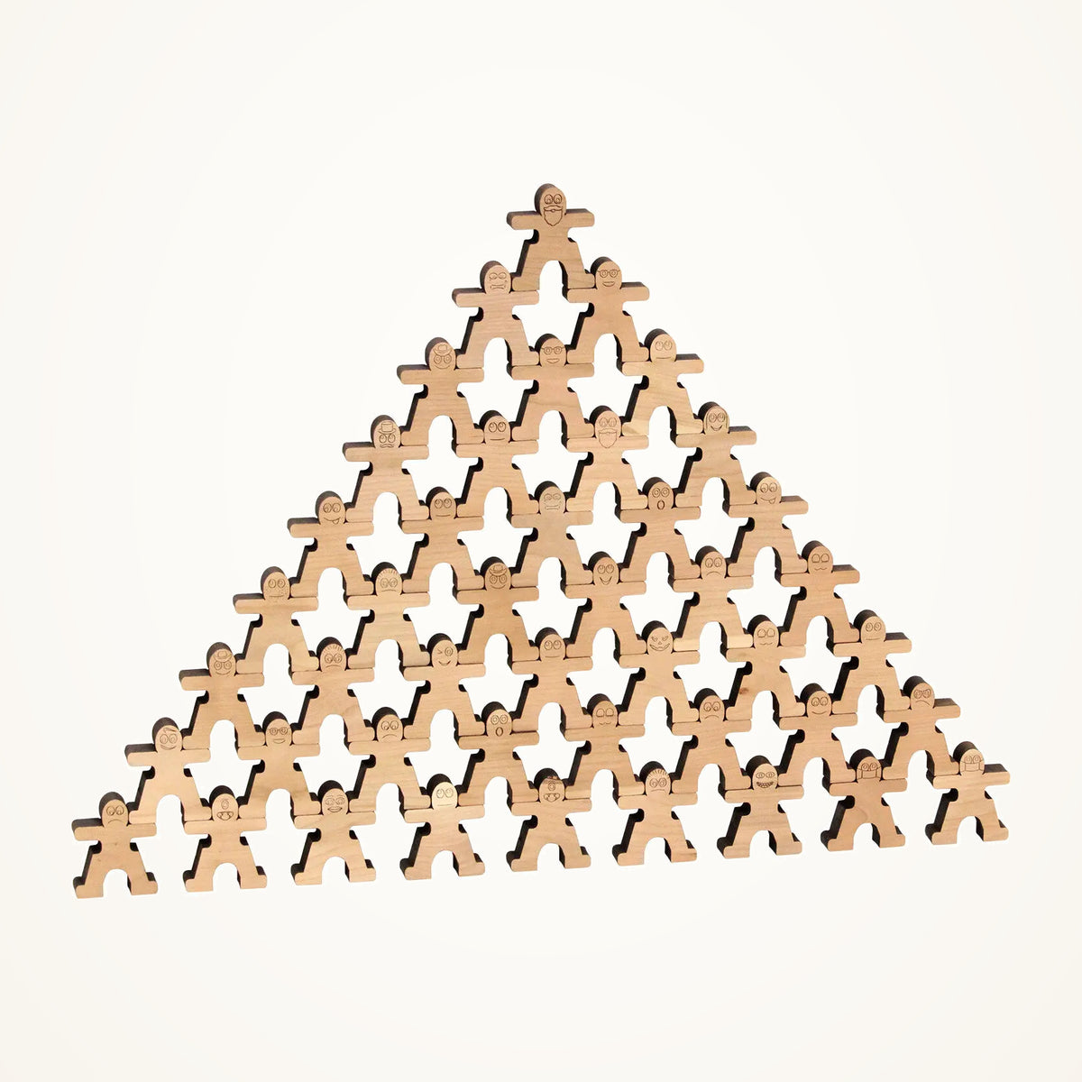 Maple Landmark Stacking Dudes Wooden Balancing Set, 45 Pieces on a warm ivory background
