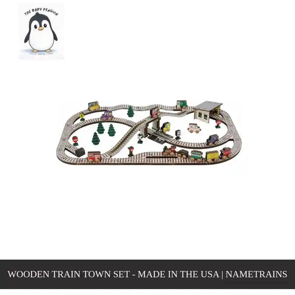 Wooden Train Town Set - Made in the USA | NameTrains by@Outfy