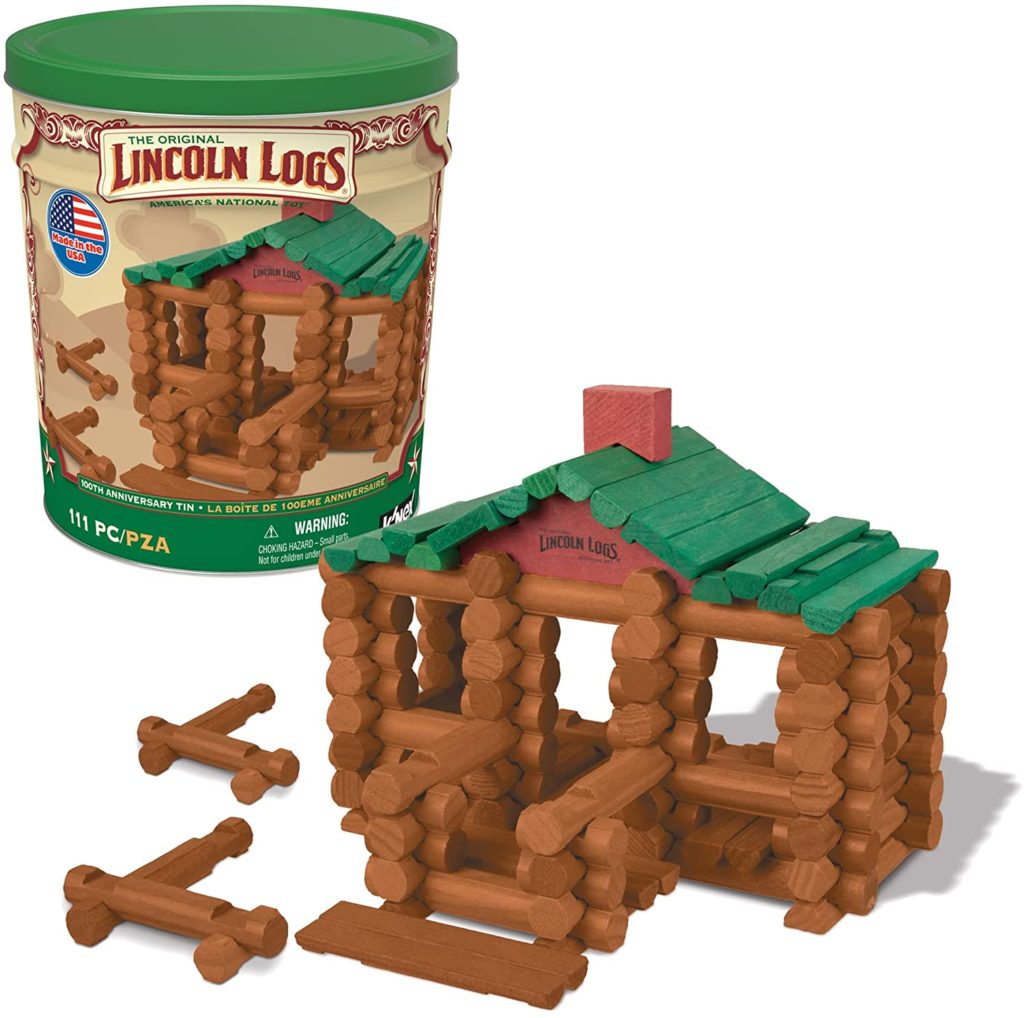  Lincoln Logs –100th Anniversary Tin-111 Pieces-Real Wood Logs-Ages 3+ - Best Retro Building Gift Set for Boys/Girls - Creative Construction Engineering