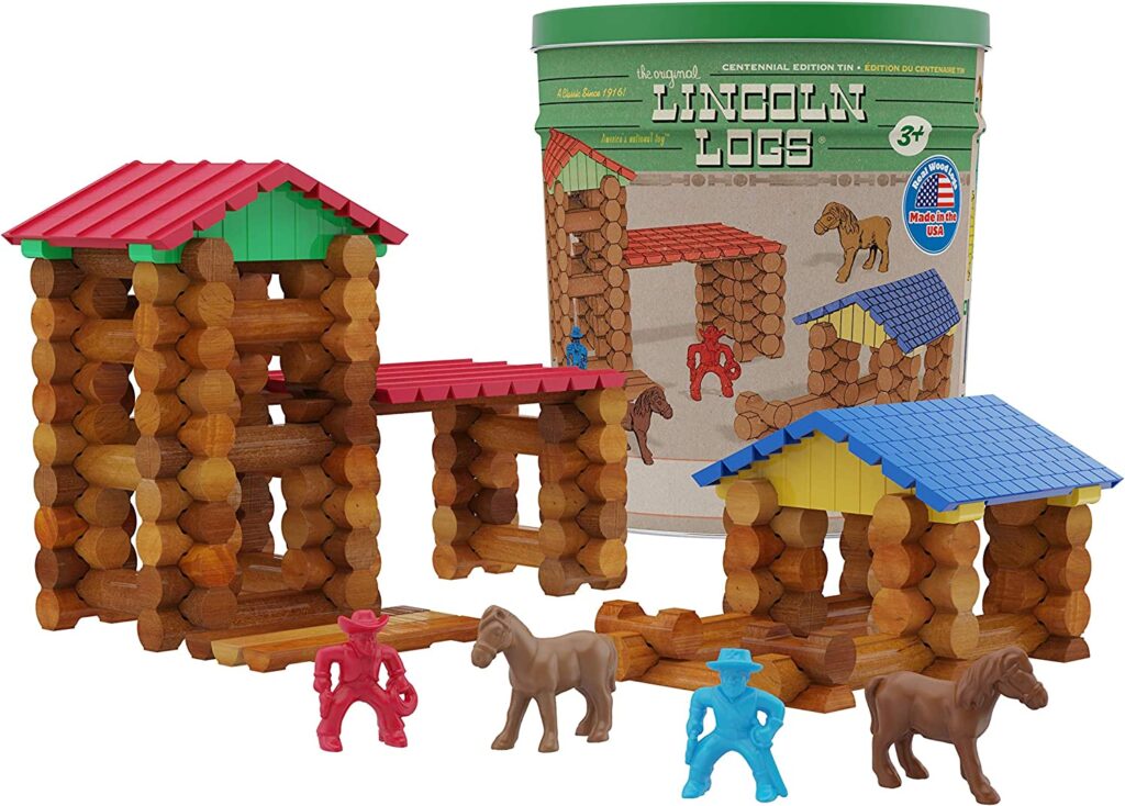 Lincoln Logs Centennial Edition Tin Amazon Exclusive-150+ Pieces-Real Wood-Ages 3+-Best Retro Building Gift Set for Boys/Girls-Creative Construction...