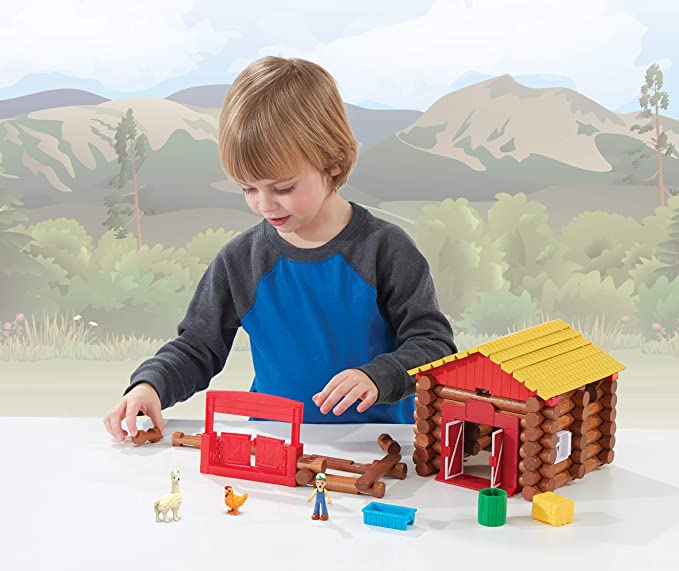 LINCOLN LOGS – Fun On The Farm - 102 Parts - Real Wood Logs - Ages 3+ - Best Retro Building Gift Set for Boys/Girls – Creative Construction Engineering – Top Blocks Game Kit - Preschool Education Toy