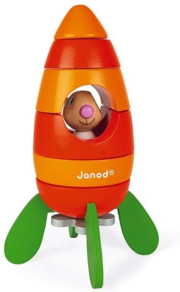 Janod Wood Rabbit Magnetic Carrot Rocket Kit – 2-in-1 Game - 5 Piece Stacker Toy – Creative, Imaginative, Inventive, and Developmental Play – Montessori, STEM Approach to Learning – Ages 2-6 Years