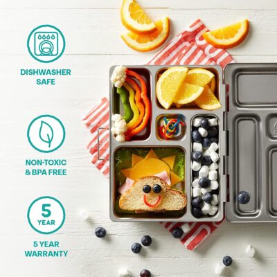 PlanetBox ROVER Classic Stainless Steel Bento Lunch Box with 5 Compartments for Adults and Kids (P5000N)