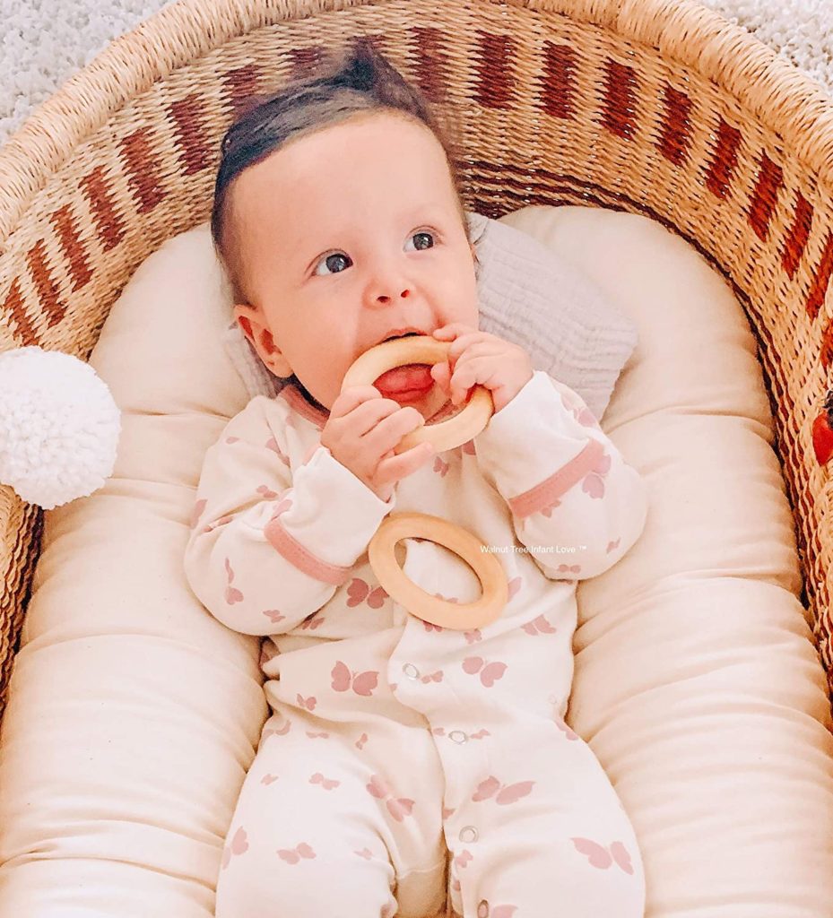 Made in USA - First Organic Maple Montessori Wood Teether Ring 3", Fused with Organic Vegan Wax, Handcrafted Toy (1 Ring)