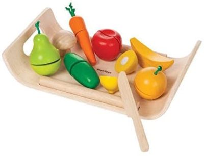PlanToys Wooden Assorted Fruit and Vegetable Food Set (3416) | Sustainably Made from Rubberwood and Non-Toxic Paints and Dyes