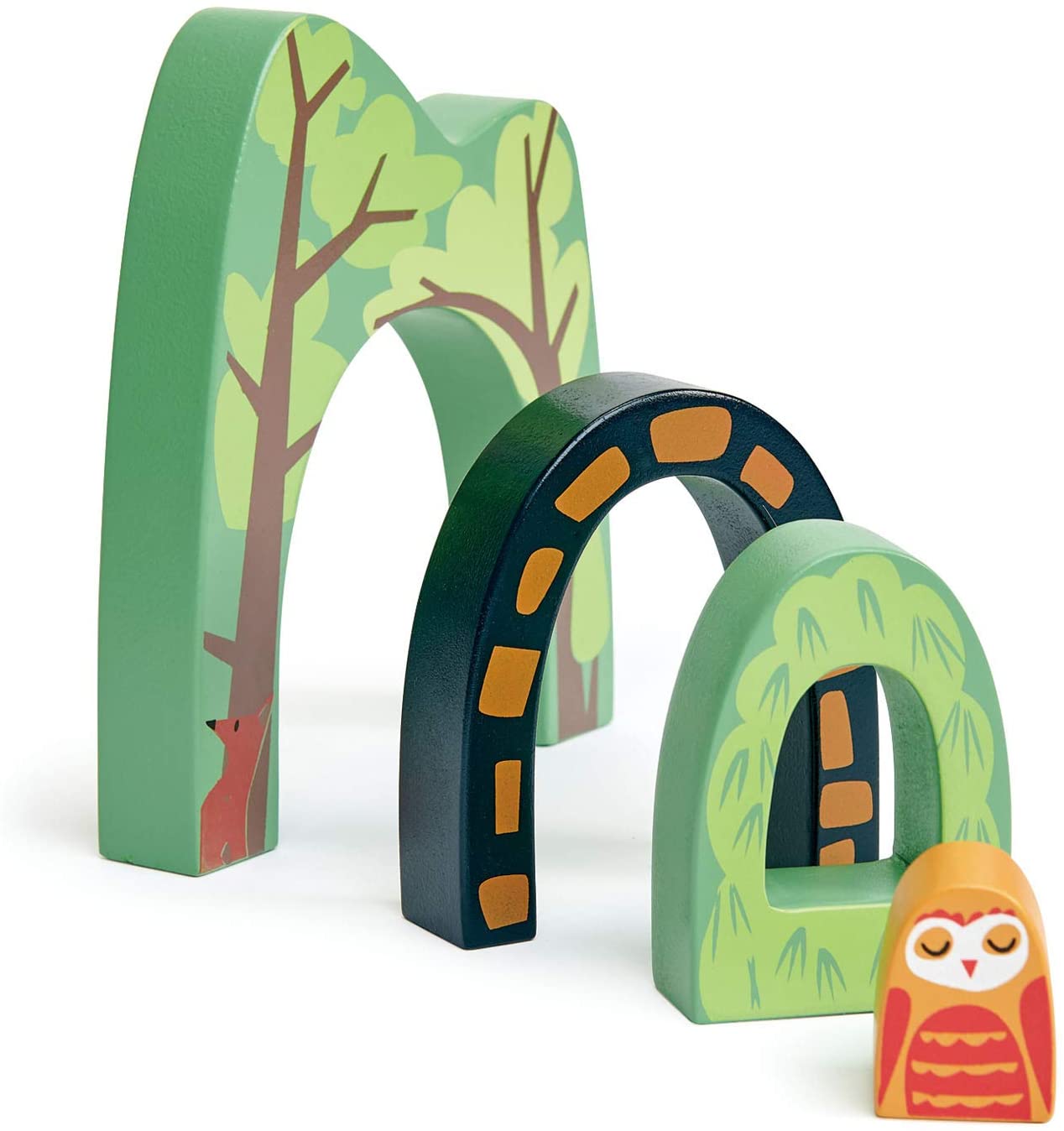 Tender Leaf Toys - Forest Tunnels - Stacking Forest Tunnel Train Set Accessories - Developing Matching and Color Recognition Skills for Age 3+