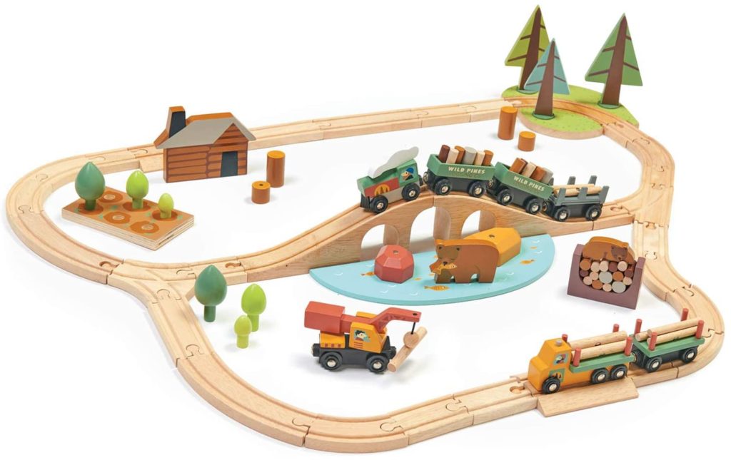 Tender Leaf Toys - Wild Pines Train Set - Stunning Wooden Lumberjack Style Toy Train Set for Age 3+