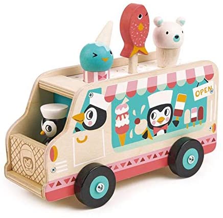 Tender Leaf Toys - Penguin’s Gelato Van - Food Truck Style Pretend Food Play Ice Cream Wooden Vehicle - Encourage Role Play and Develops Social Skills for...