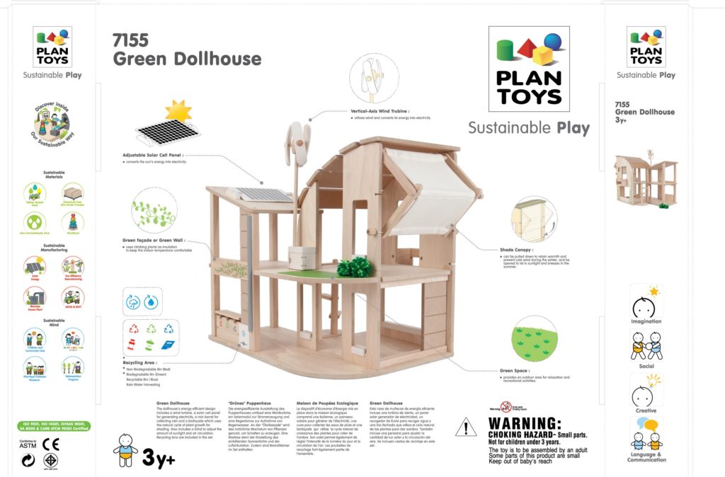 Sustainable Green Dollhouse with Furniture | (7156)