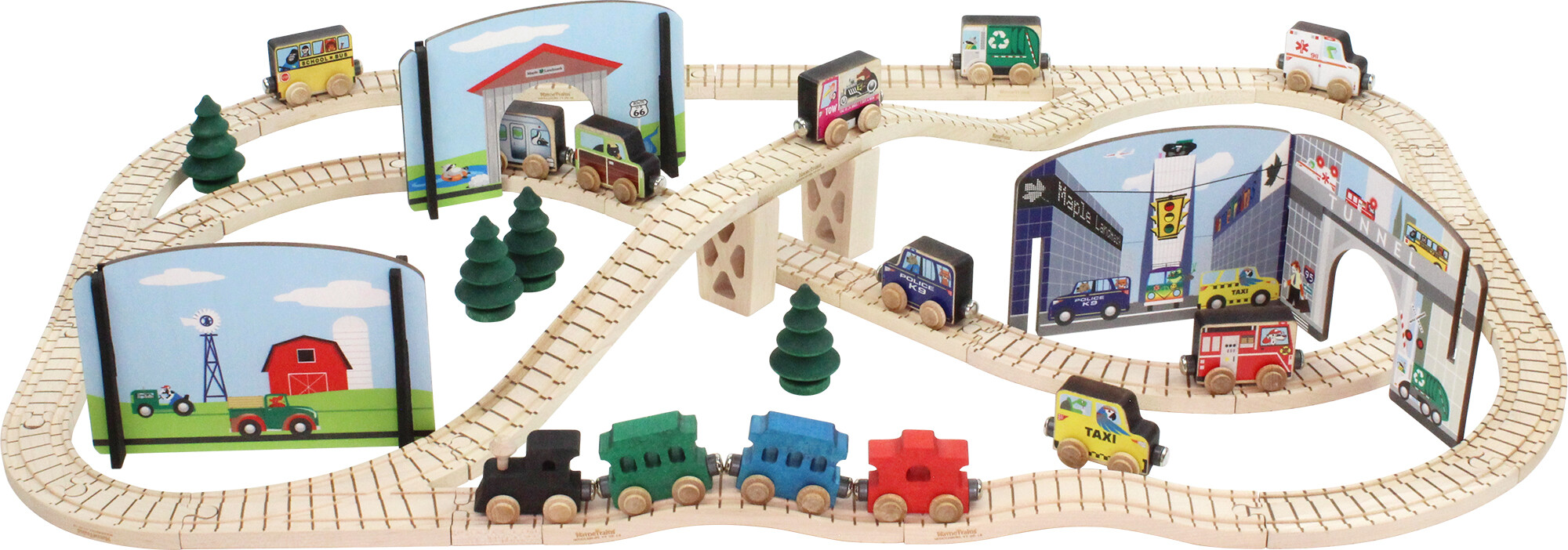 Wooden Train Town Set - Made in USA | NameTrains