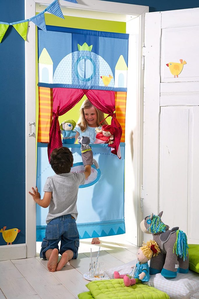 HABA Doorway Puppet Theater - Space Saver with Adjustable Rod Fits in Most Doorways