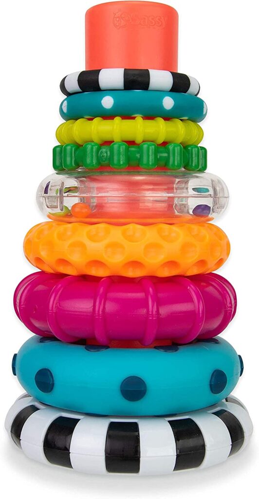 Sassy Stacks of Circles Stacking Ring STEM Learning Toy, Age 6+ Months, Multi, 9 Piece Set