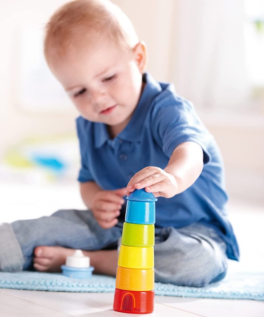 HABA Lighthouse Wooden Rainbow Stacker - 8 Piece Set (Made in Germany)