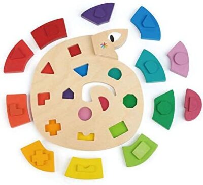 Tender Leaf Toys - Colour Me Happy - 13 Pieces Educational Colour Sorting Wooden Puzzle Toy with 3 Dimensional Shapes Underneath - Early Learning and Preschool Teaching Materials for Children 3+