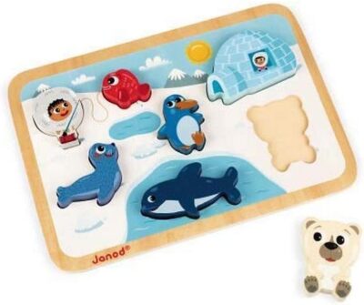 Janod Arctic Chunky Wood Puzzle - 7 Pieces - Ages 18 Months+ - J07094