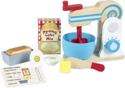 Melissa & Doug Wooden Make-a-Cake Mixer Set (11 pcs) - Play Food and Kitchen Accessories