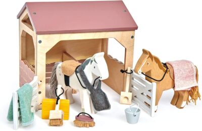Tender Leaf Toys - The Stables - Imaginative Play Set with Stables Horses and Accessories - Animal Learning Pretend Play and Promote Creativity for Age 3+