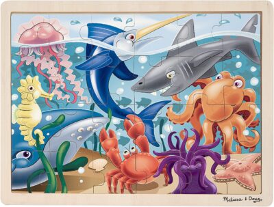 Melissa & Doug Under the Sea Ocean Animals Wooden Jigsaw Puzzle With Storage Tray (24 pcs)