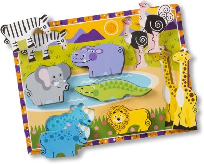 Melissa & Doug Safari Wooden Chunky Puzzle (8 pcs) - Wooden Puzzles for Toddlers, Animal Puzzles For Kids Ages 3+