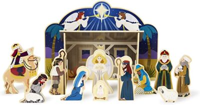 Melissa & Doug Classic Wooden Christmas Nativity Set With 4-Piece Stable and 11 Wooden Figures