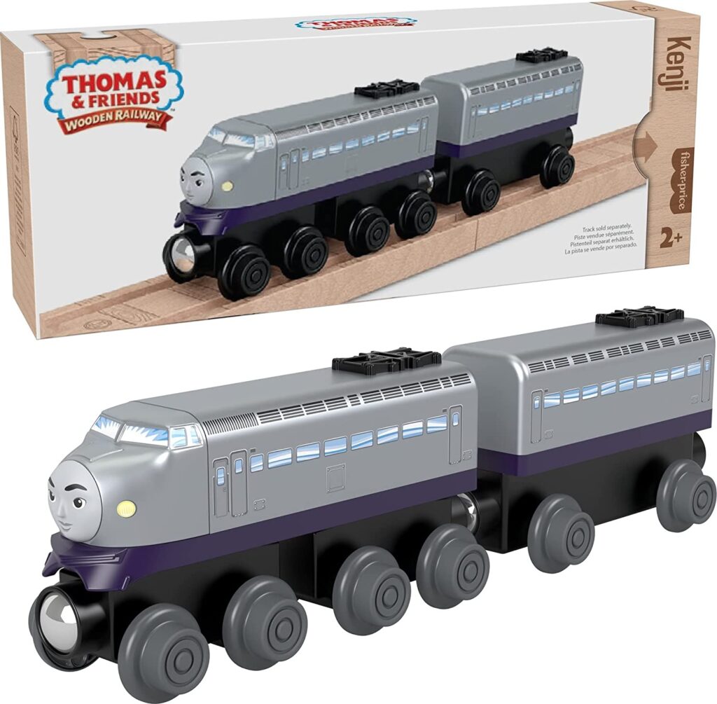 Thomas & Friends Wooden Railway Kenji Engine and Coal Car, Push-Along Train Made from Sustainably Sourced Wood for Kids 2 Years and Up