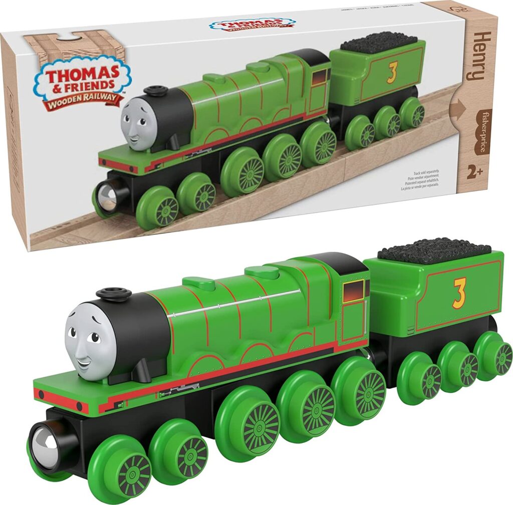 Thomas & Friends Wooden Railway Henry Engine and Coal Car, Push-Along Train Made from Sustainably Sourced Wood for Kids 2 Years and Up