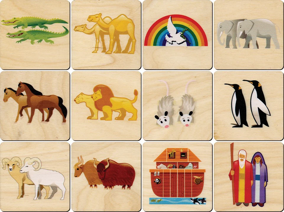 Noah's Ark Memory Tiles | Made in USA | Wooden Board Games 