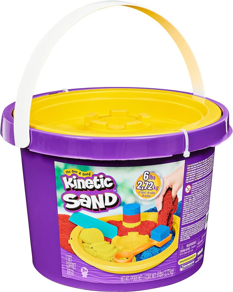 Kinetic Sand, 6lbs Bucket with 3 Colors of All-Natural and 3 Tools, Play Sand Sensory Toys for Kids Ages 3 and up