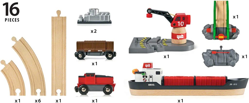 BRIO World - 33061 Cargo Harbor Set | 16 Piece Toy Train with Accessories and Wooden Tracks for Kids Ages 3 and Up