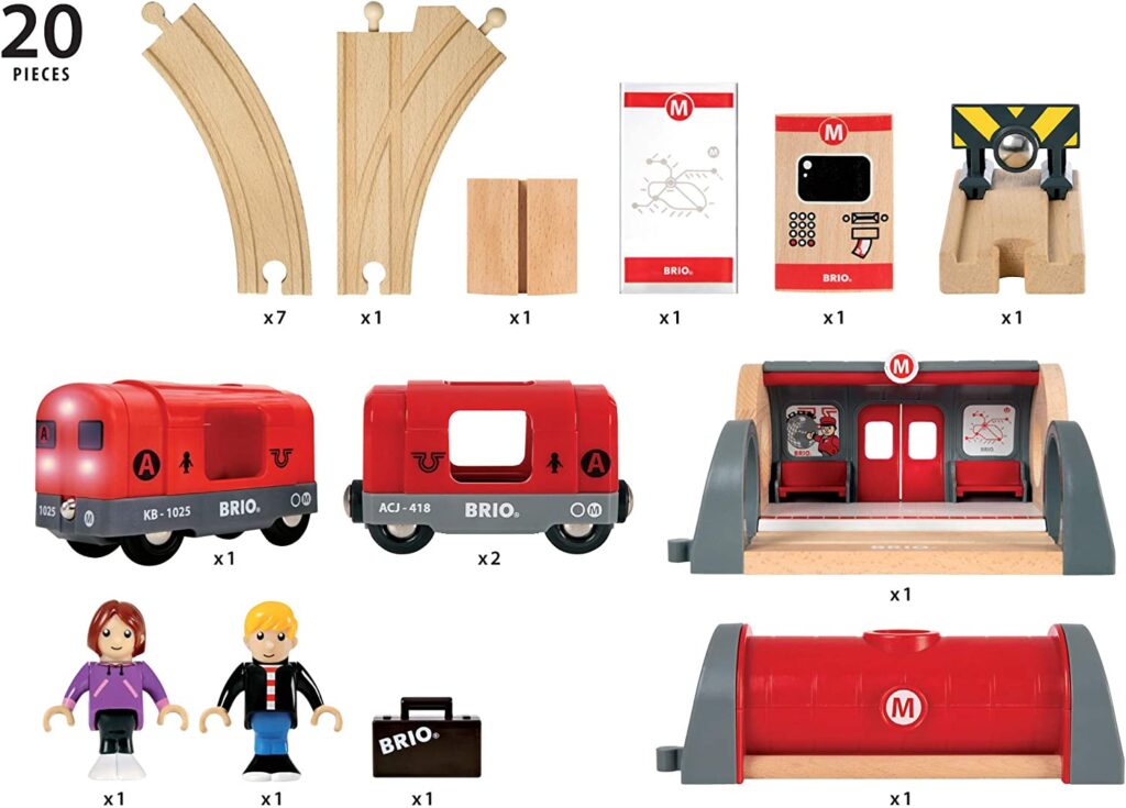 Brio 33513 Metro Railway Set | 20 Piece Train Toy with Accessories and Wooden Tracks for Kids Age 3 and Up