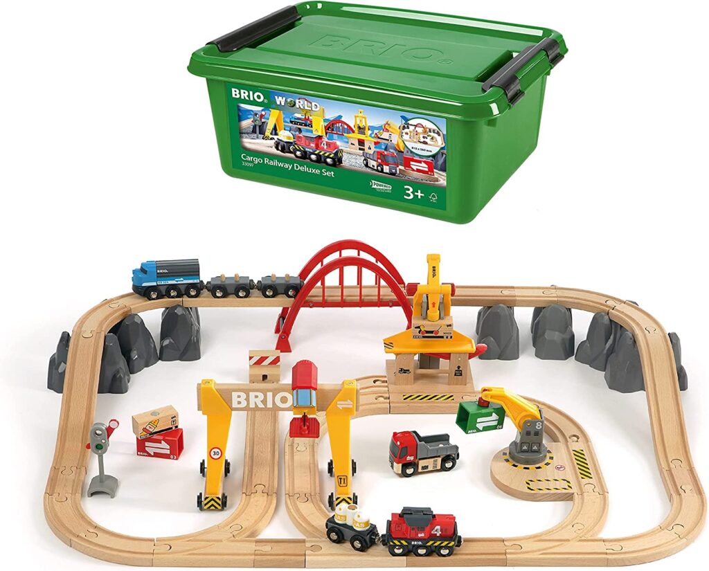 BRIO 33097 Cargo Railway Deluxe Set | 54 Piece Train Toy with Accessories and Wooden Tracks for Kids Age 3 and Up,Multi