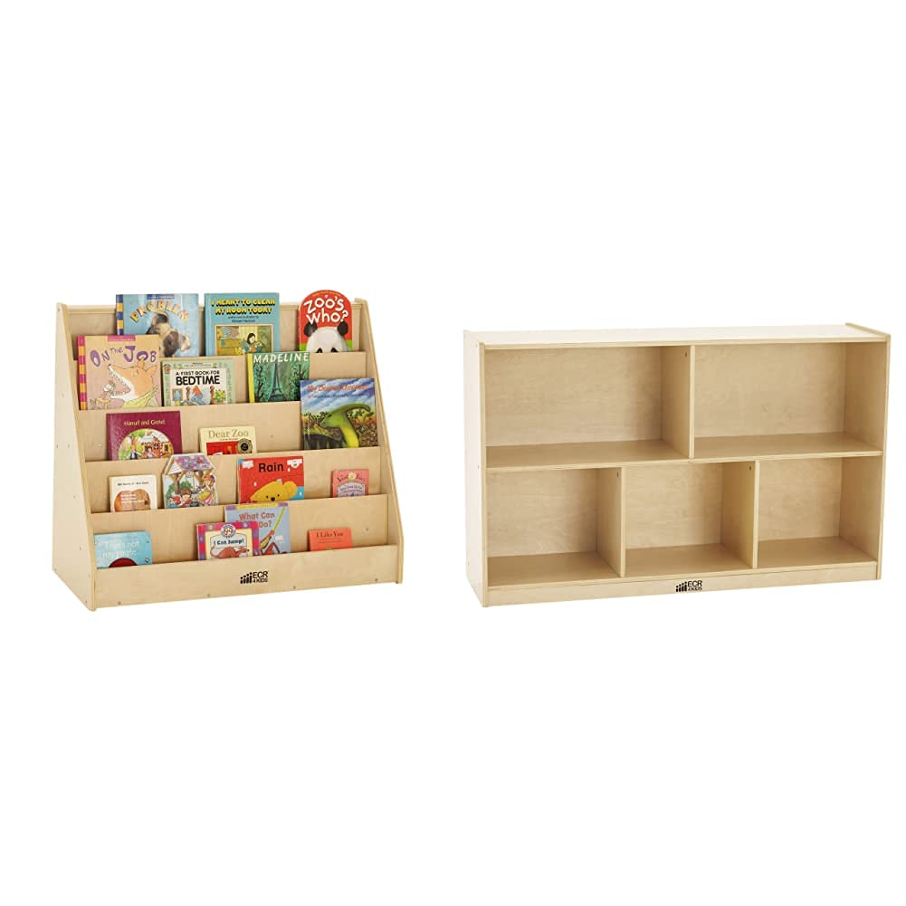 ECR4Kids Single-Sided Book Display, Classroom Bookshelf, Natural & - ELR-0420 Birch 5-Section School Classroom Storage Cabinet with Casters, Natural,...