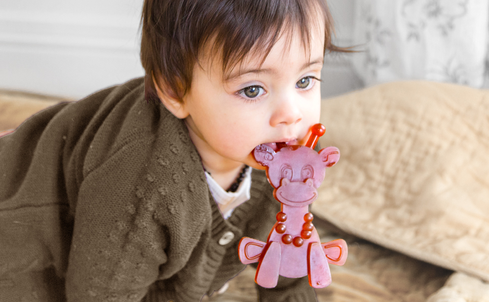 Amber Teething Toy – Little Bamber is a Natural Amber and Rubber Giraffe Teething Toy for Natural Teething Comfort