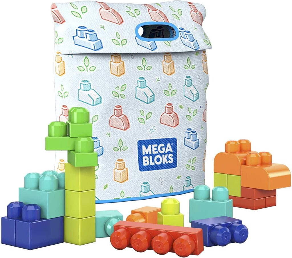 Fisher Price Build 'n Play set by Mega Bloks with 60 plant-based big building blocks and 1 storage bag