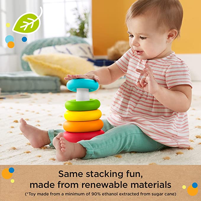 Fisher-Price Rock-a-Stack Baby Toy, Classic Roly-Poly Ring Stacking Toy for Infants and Toddlers, Made From Plant-Based Materials​