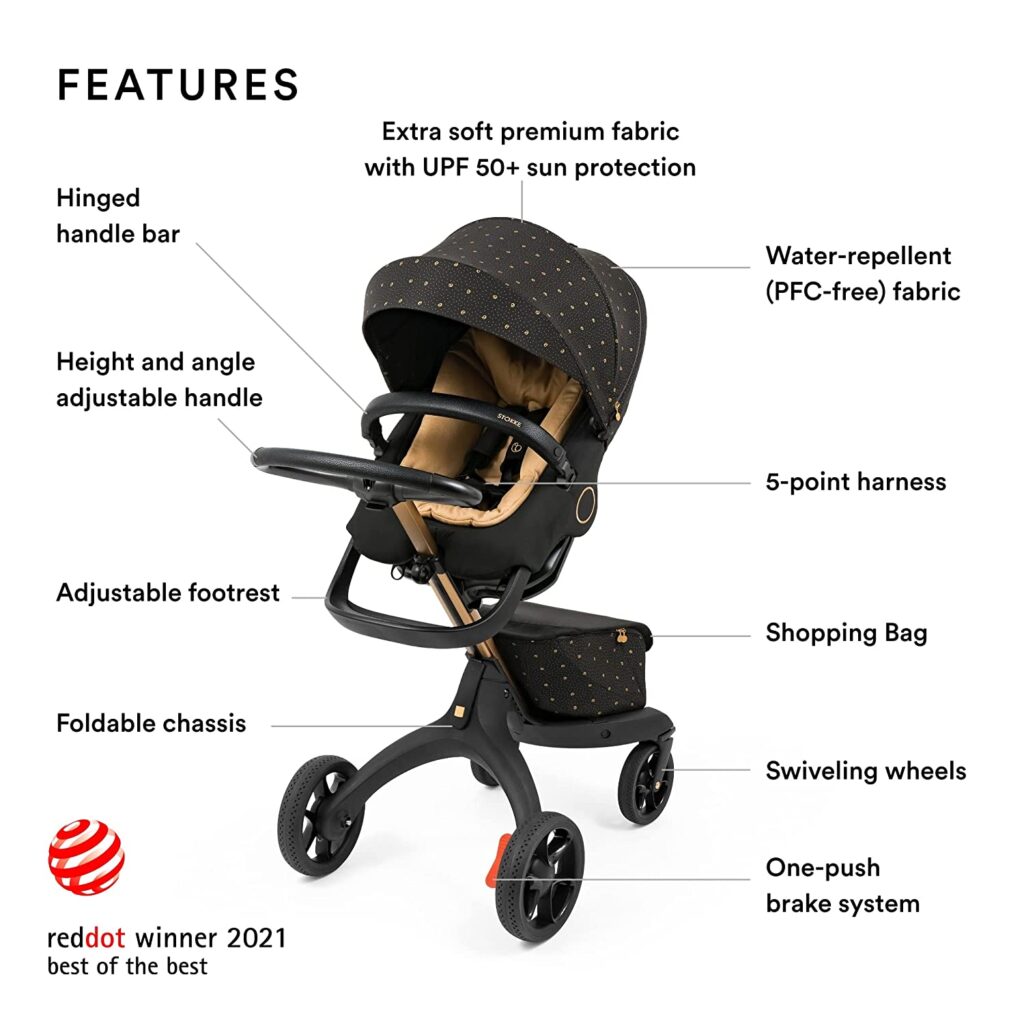 Stokke Xplory X, Signature - Luxury Stroller - Adjustable for Both Baby & Parents’ Comfort - Padding & Harness for Added Safety - Folds in One Step