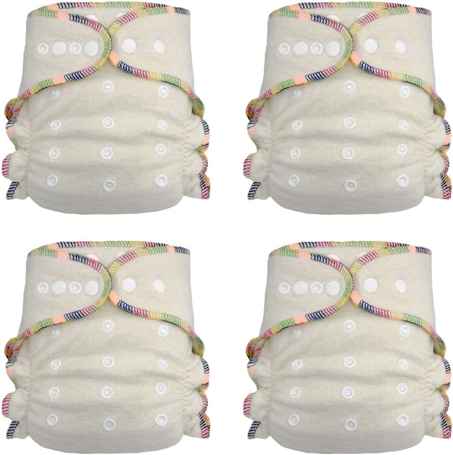 Fitted Cloth Diaper: Overnight Diaper with 2 Cotton Hemp Inserts, One Size with Snap Buttons (4-pack)