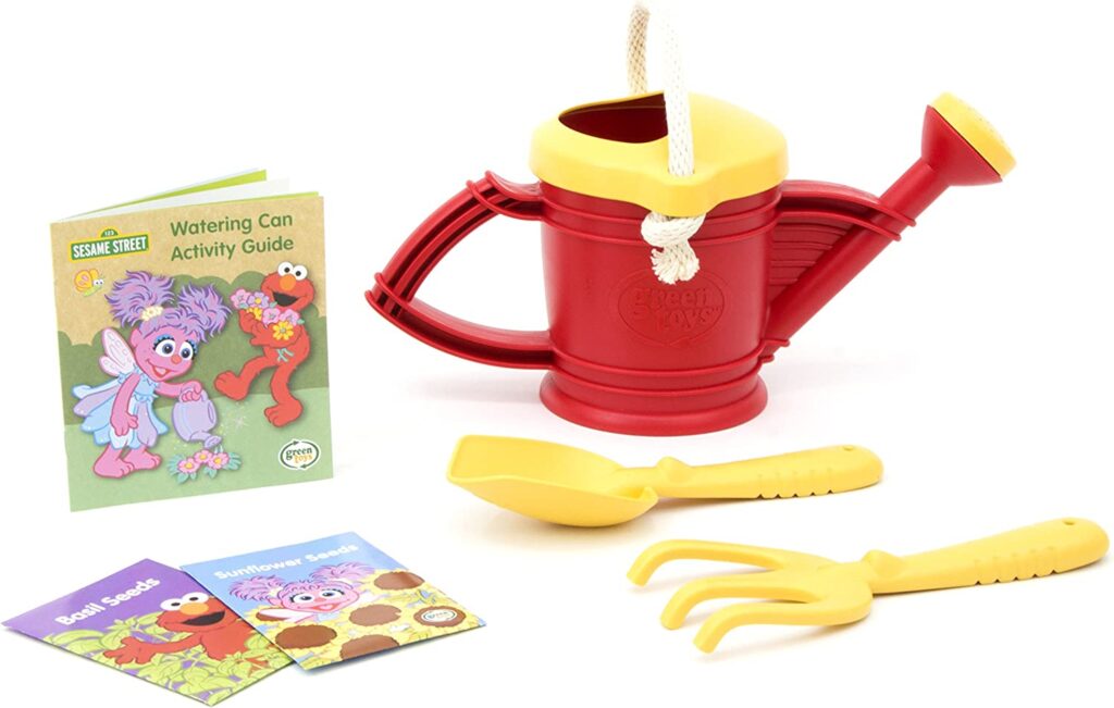 Green Toys Sesame Street Elmo Watering Can Outdoor Activity Set, Red/Yellow - 6 Piece Pretend Play, Motor Skills,No BPA, phthalates, PVC. Dishwasher Safe,...